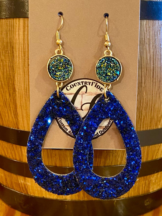 BLUE SKIES GLITTER EARRINGS - CountryFide Custom Accessories and Outdoors