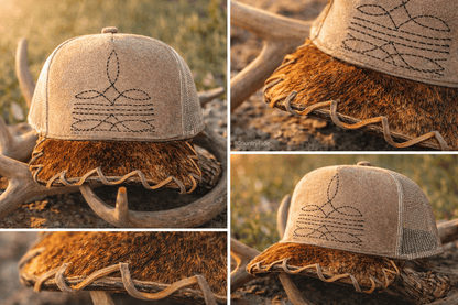 BOOT STITCH AND COWHIDE HAND - BURN SUEDE CAP - CountryFide Custom Accessories and Outdoors