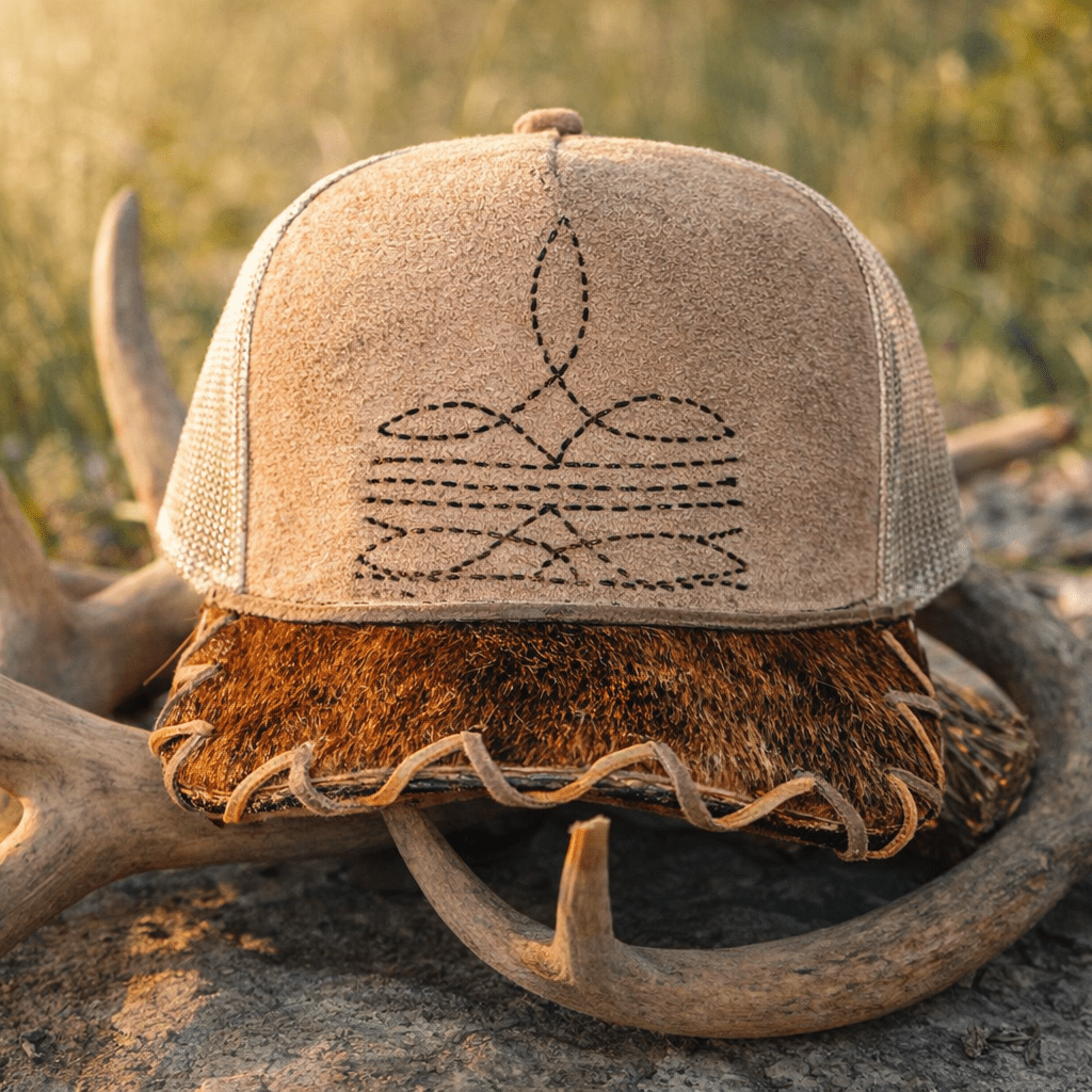 BOOT STITCH AND COWHIDE HAND - BURN SUEDE CAP - CountryFide Custom Accessories and Outdoors