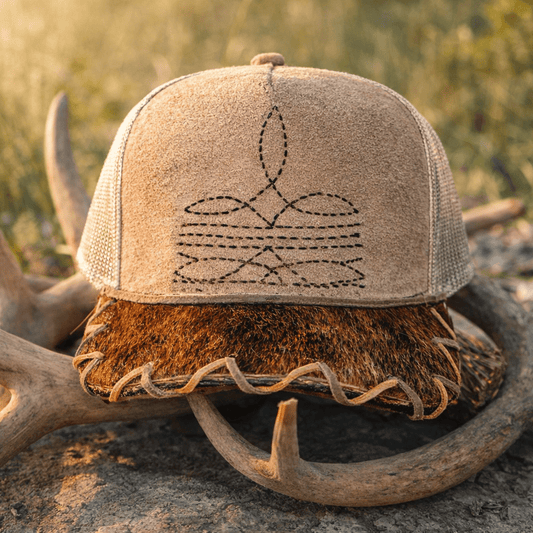 BOOT STITCH AND COWHIDE HAND - BURN SUEDE CAP - CountryFide Custom Accessories and Outdoors