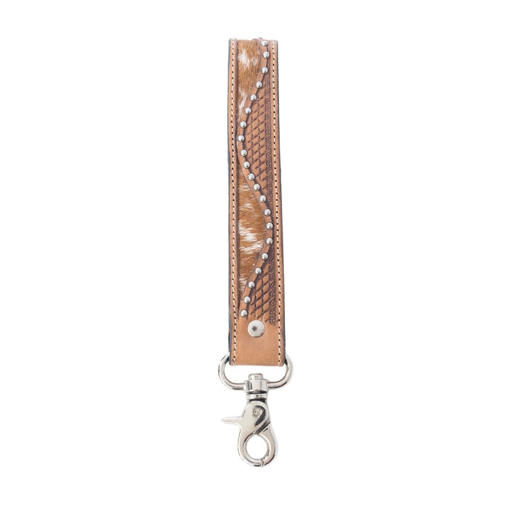 Bronco Wave Handtooled Leather Keyfob in Oakwood Amber - CountryFide Custom Accessories and Outdoors
