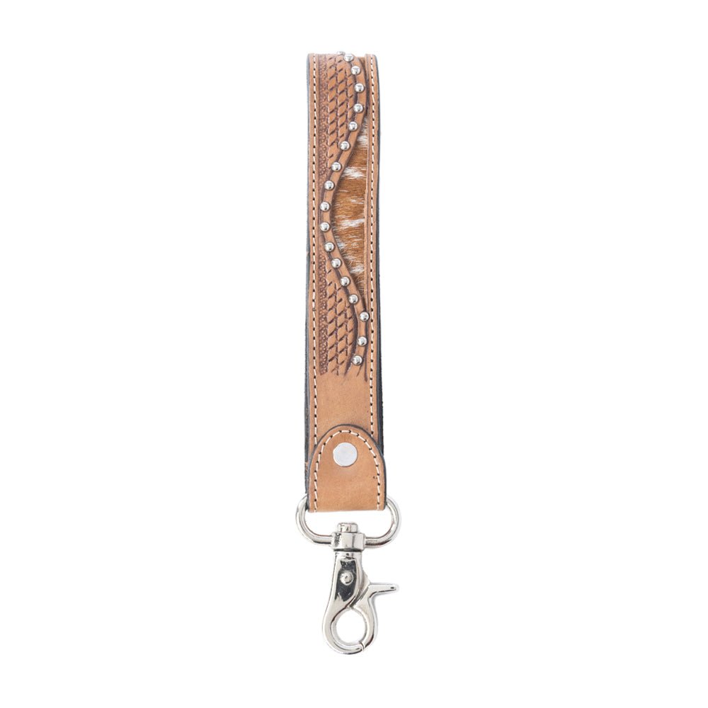 Bronco Wave Handtooled Leather Keyfob in Oakwood Amber - CountryFide Custom Accessories and Outdoors