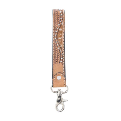 Bronco Wave Handtooled Leather Keyfob in Oakwood Amber - CountryFide Custom Accessories and Outdoors