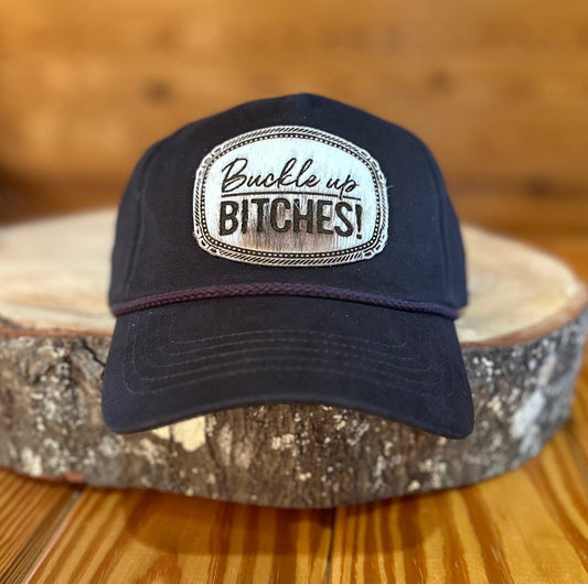 BUCKLE UP COWHIDE PATCH CAP - CountryFide Custom Accessories and Outdoors