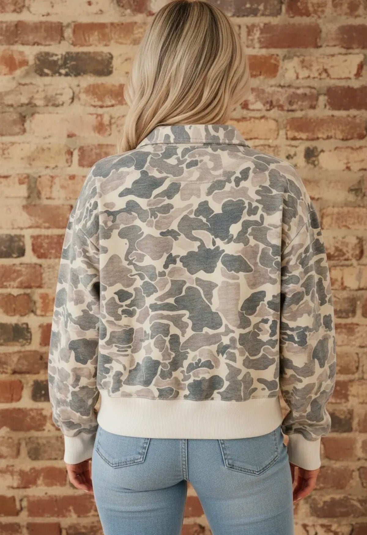 Camo Ribbed Contrast Trim Buttoned Collar Sweatshirt - CountryFide Custom Accessories and Outdoors