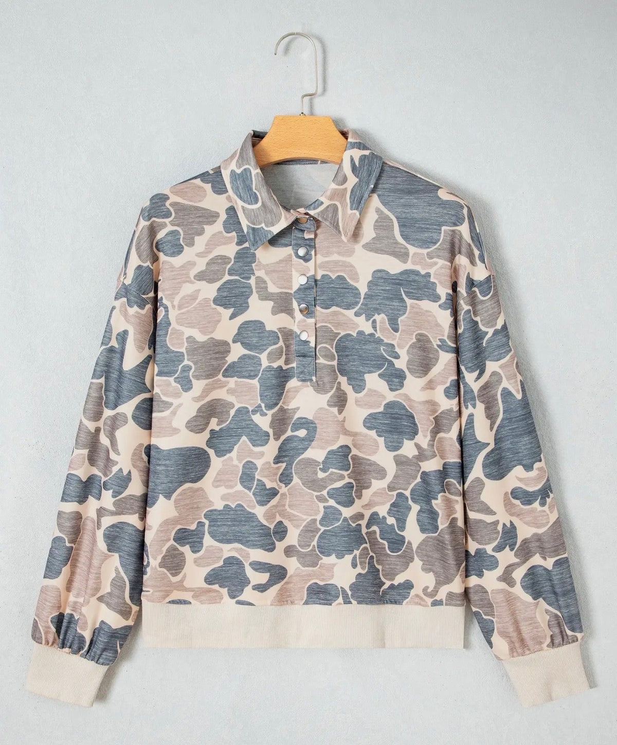 Camo Ribbed Contrast Trim Buttoned Collar Sweatshirt - CountryFide Custom Accessories and Outdoors