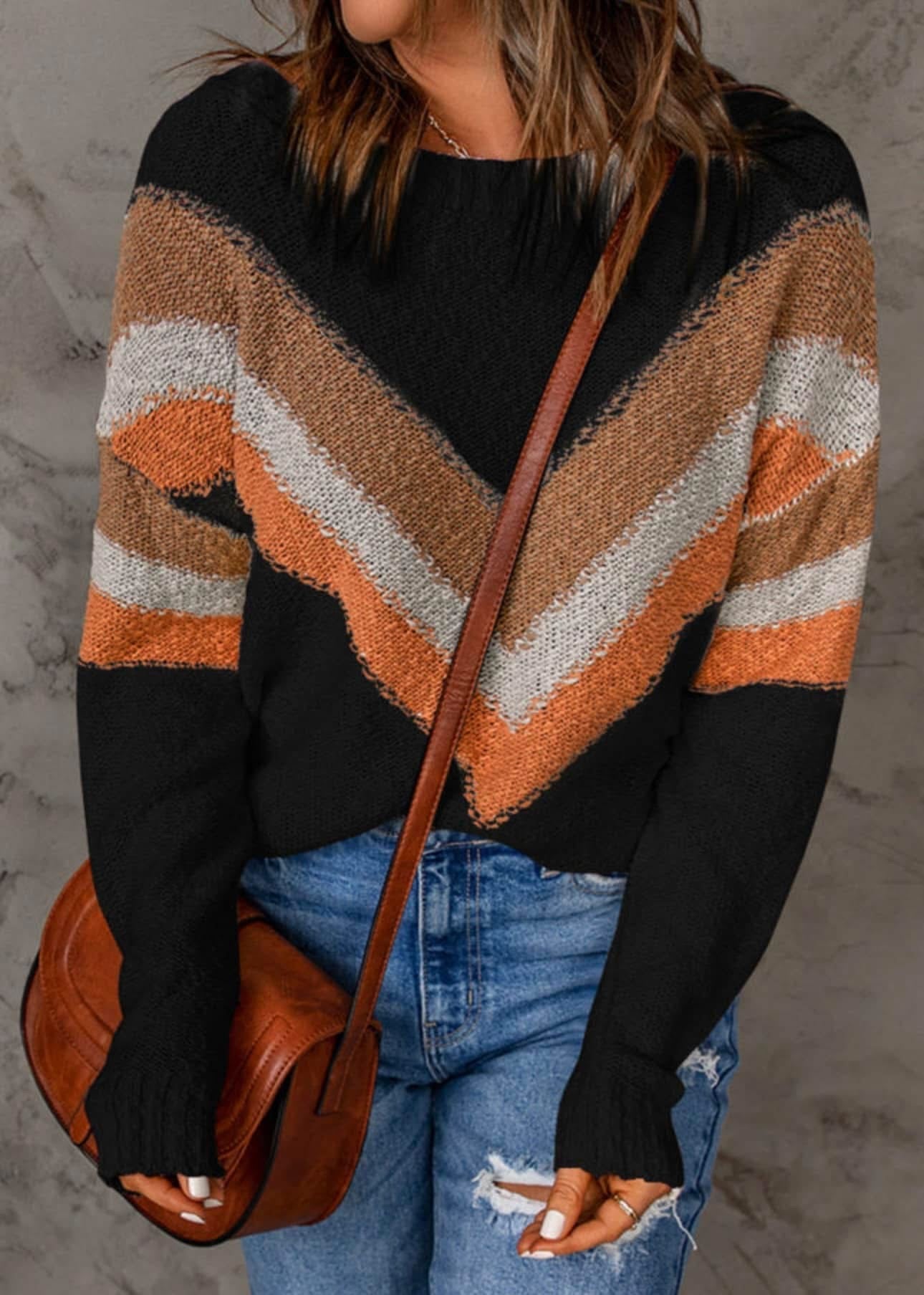 Chevron Striped Drop Shoulder Sweater - CountryFide Custom Accessories and Outdoors