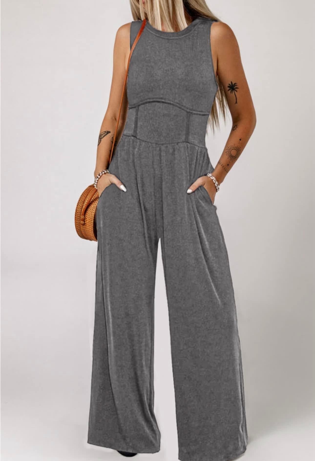 Cinched Waist Wide Leg Jumpsuit - CountryFide Custom Accessories and Outdoors