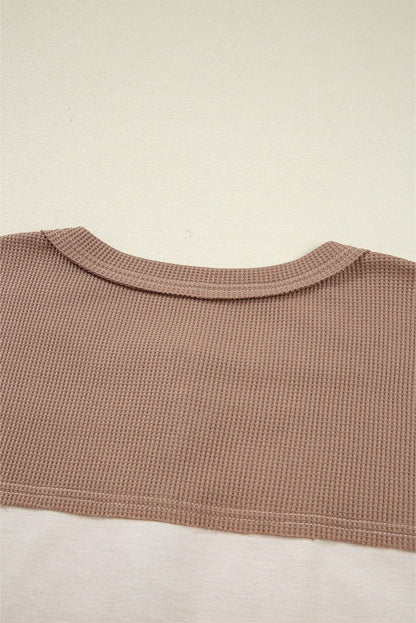 Color Block Waffled Patchwork Loose Henley Top - CountryFide Custom Accessories and Outdoors