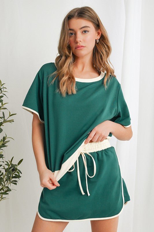Colorblock Edge Drop Shoulder T Shirt Skort Set - CountryFide Custom Accessories and Outdoors