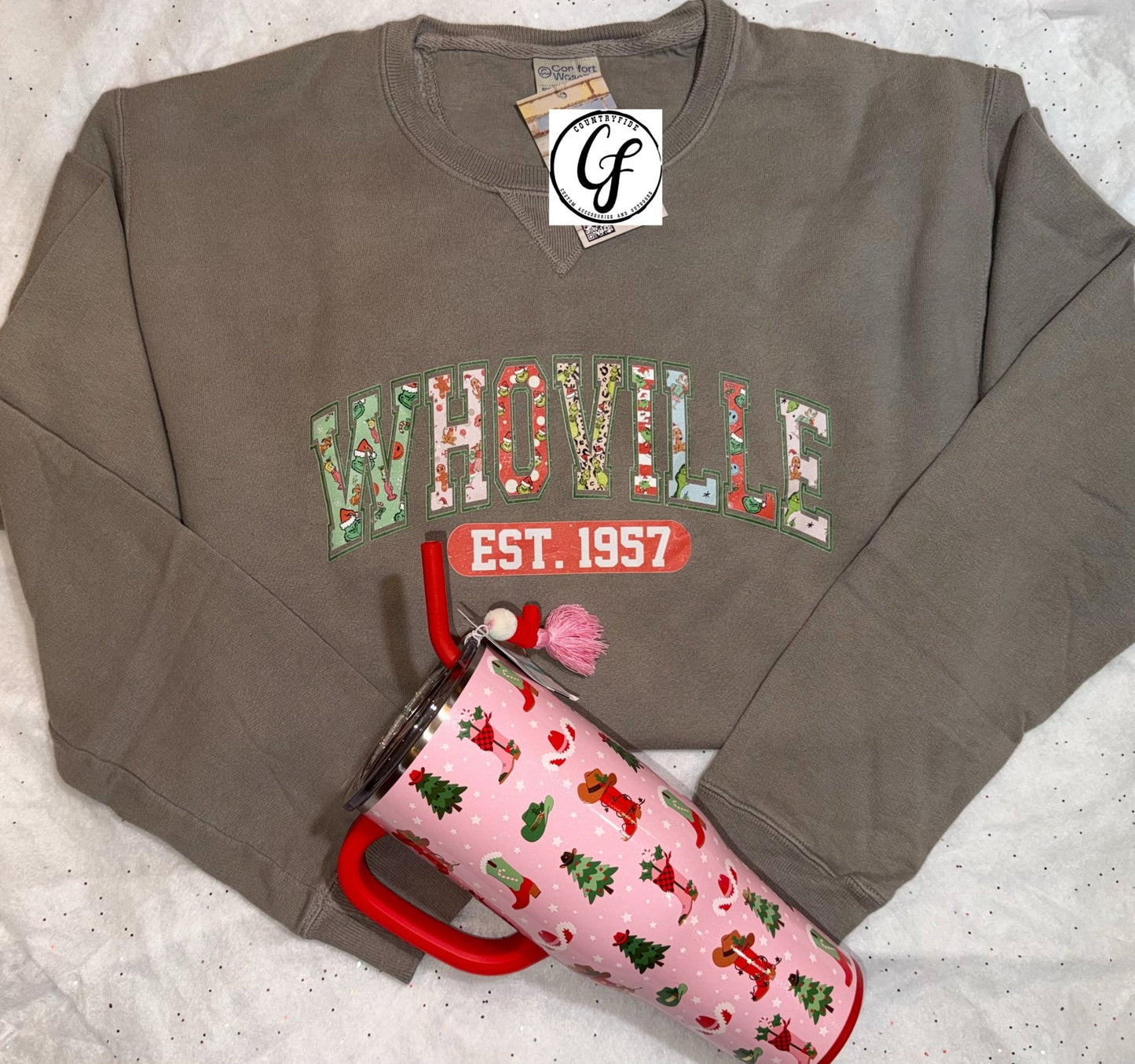 COMFORT WASH GREY CHRISTMAS WHO SWEATSHIRT - CountryFide Custom Accessories and Outdoors