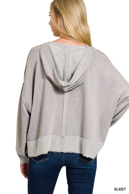 Contrast Trim Top - stitching Slit Raw Hem Hoodie - CountryFide Custom Accessories and Outdoors