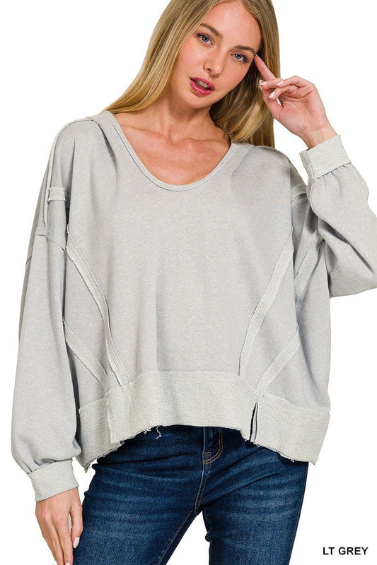 Contrast Trim Top - stitching Slit Raw Hem Hoodie - CountryFide Custom Accessories and Outdoors