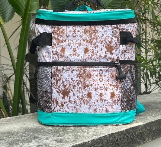COW PRINT WITH TEAL TRIM COOLERS - CountryFide Custom Accessories and Outdoors