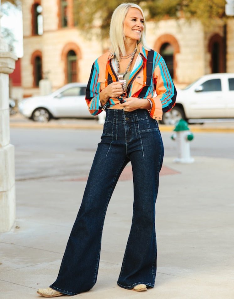 DARK WASH HIGH RISE FLARE JEANS - L & B - CountryFide Custom Accessories and Outdoors