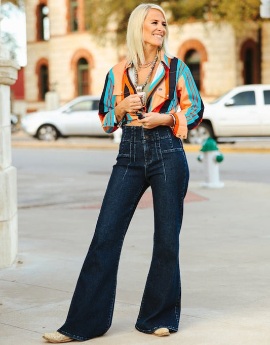 DARK WASH HIGH RISE FLARE JEANS - L & B - CountryFide Custom Accessories and Outdoors