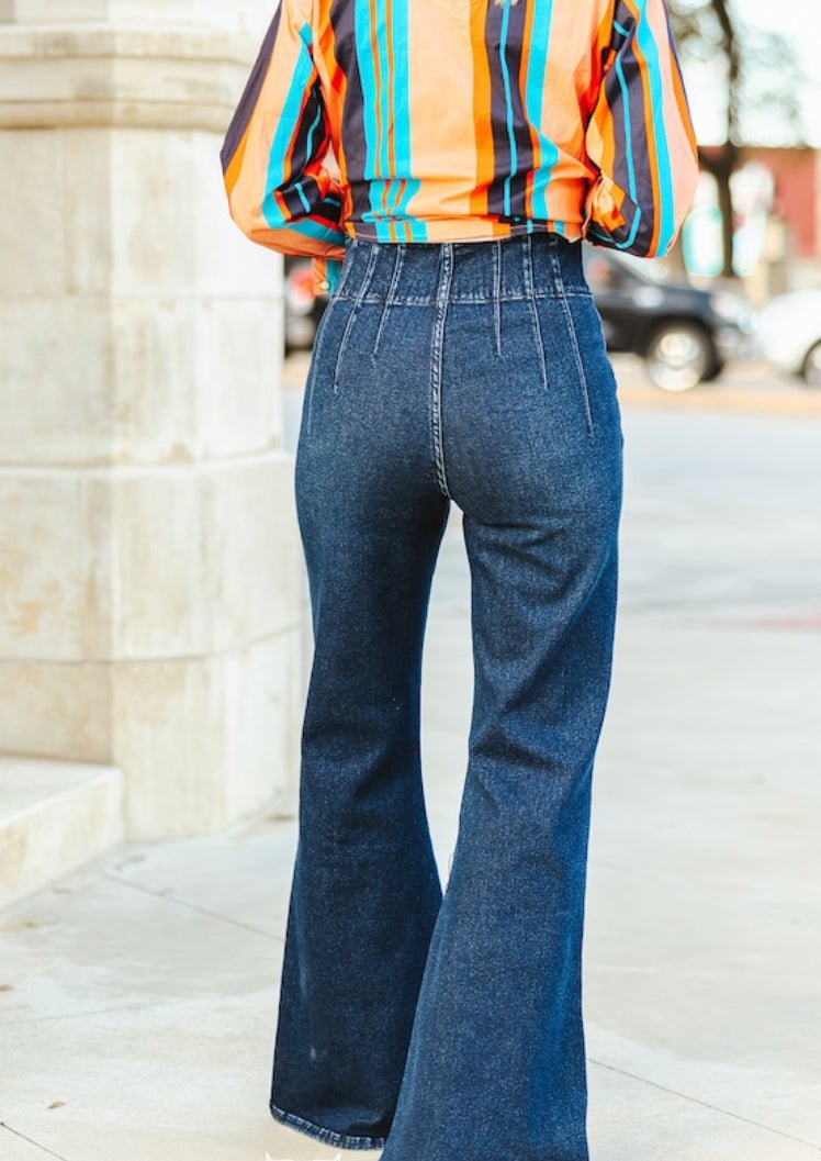 DARK WASH HIGH RISE FLARE JEANS - L & B - CountryFide Custom Accessories and Outdoors