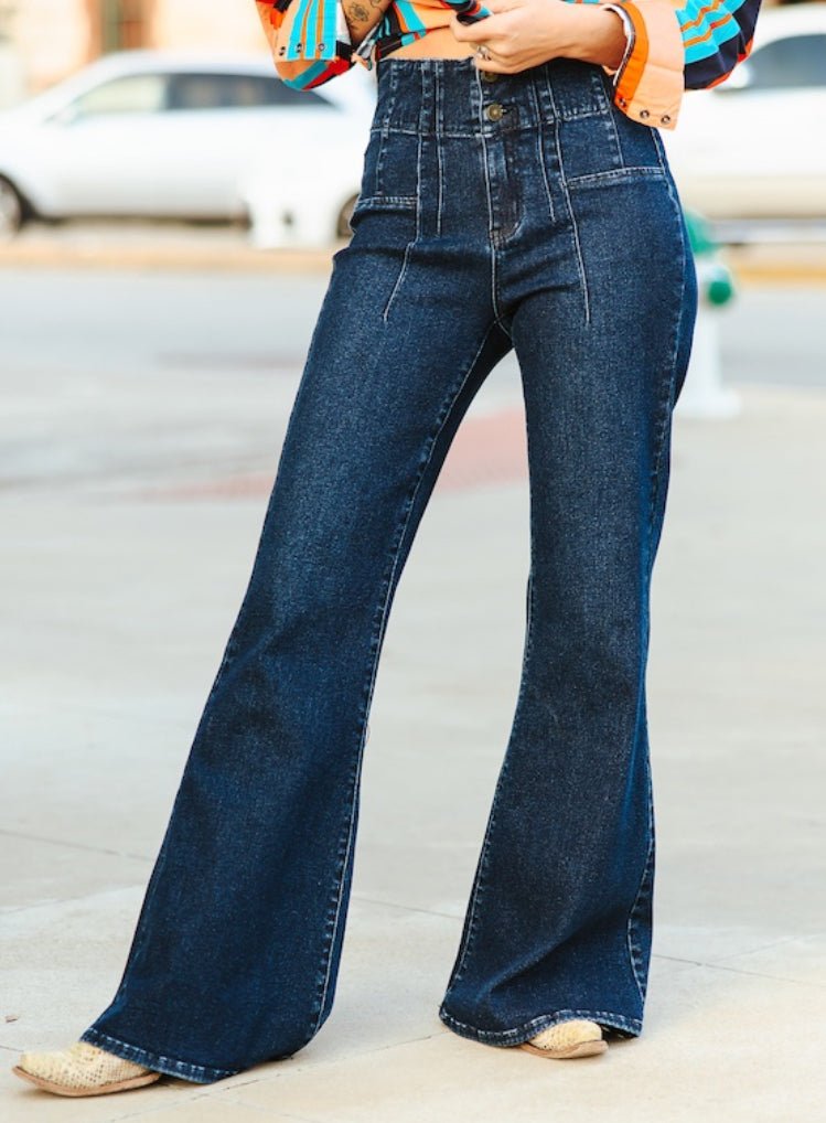 DARK WASH HIGH RISE FLARE JEANS - L & B - CountryFide Custom Accessories and Outdoors