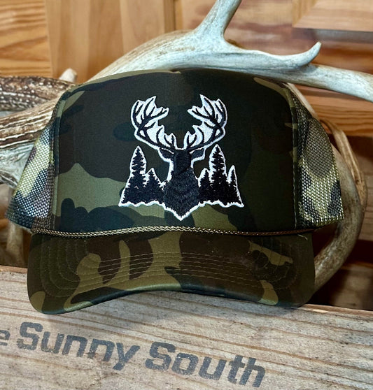 DEER SCENE CAMO AND GREEN SNAPBACK TRUCKER - CountryFide Custom Accessories and Outdoors