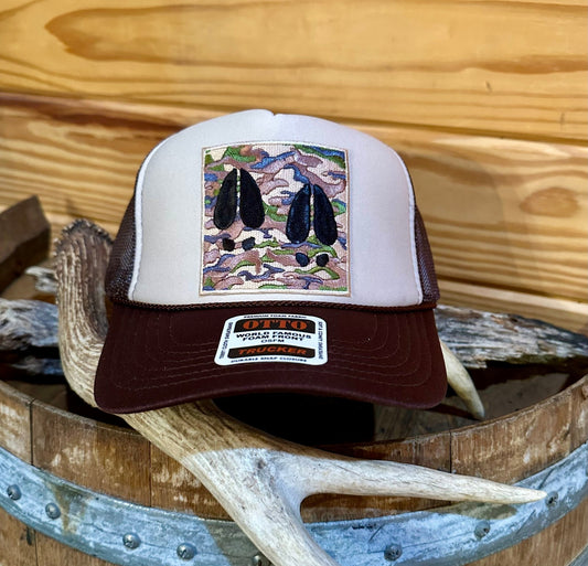 DEER TRACKS CAMO PATCH TRUCKER HAT - CountryFide Custom Accessories and Outdoors