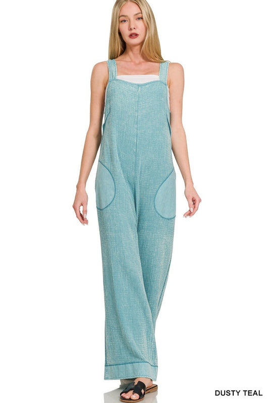 Double Gauze Washed Wide Leg Overalls - Zenana - CountryFide Custom Accessories and Outdoors