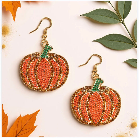 FALL PUMPKIN RHINSTONE DANGLE EARRINGS - CountryFide Custom Accessories and Outdoors