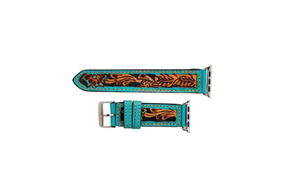 Flora Falls Hand - Tooled Leather Watchband - CountryFide Custom Accessories and Outdoors