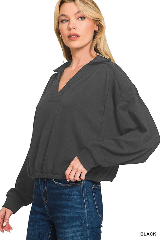 French Terry Collared Pullover - Black - CountryFide Custom Accessories and Outdoors