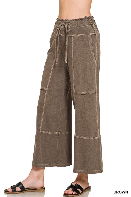 French Terry Washed Exposed - seam Wide Leg Pants - Brown - CountryFide Custom Accessories and Outdoors