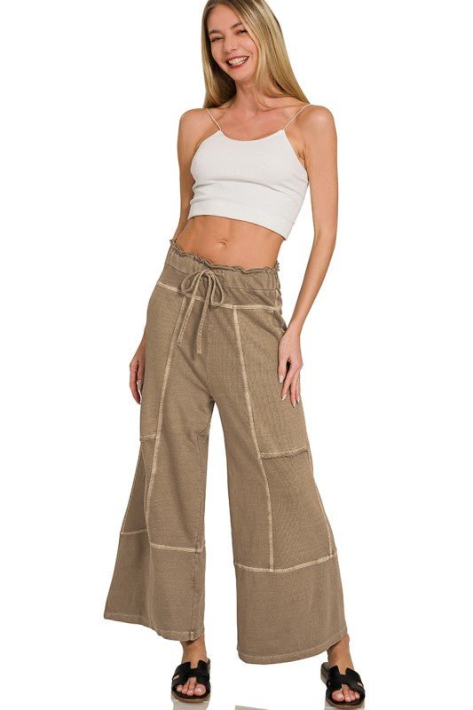 French Terry Washed Exposed - seam Wide Leg Pants - Brown - CountryFide Custom Accessories and Outdoors