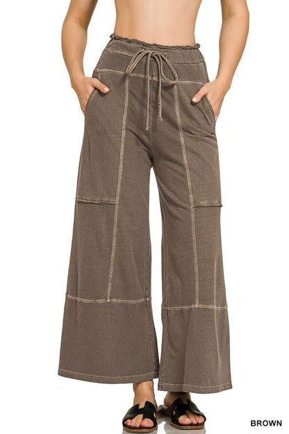 French Terry Washed Exposed - seam Wide Leg Pants - Brown - CountryFide Custom Accessories and Outdoors