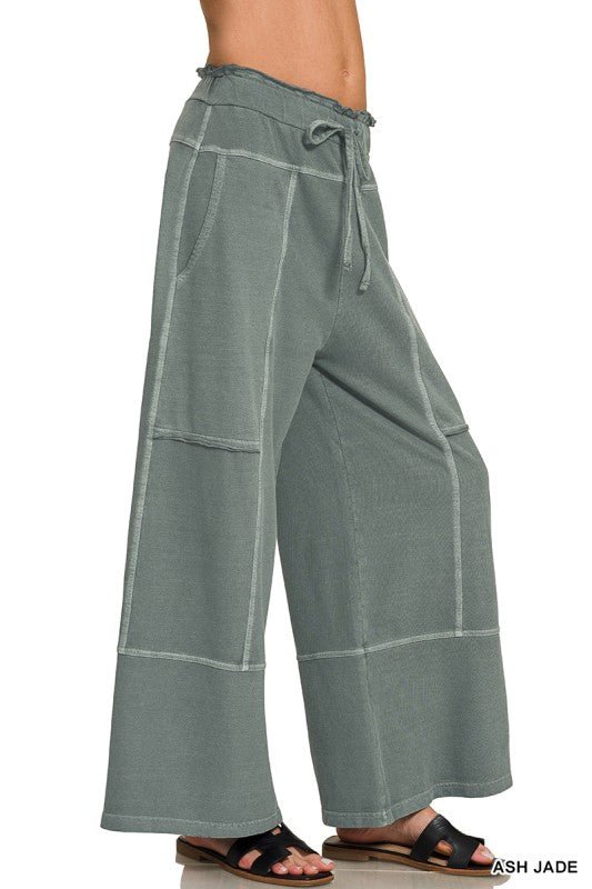 French Terry Washed Exposed - seam Wide Leg Pants - Jade - CountryFide Custom Accessories and Outdoors