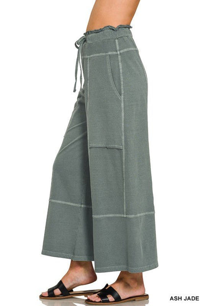 French Terry Washed Exposed - seam Wide Leg Pants - Jade - CountryFide Custom Accessories and Outdoors