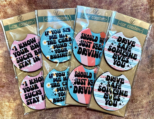 FUNNY SAYINGS CAR COASTERS - CountryFide Custom Accessories and Outdoors