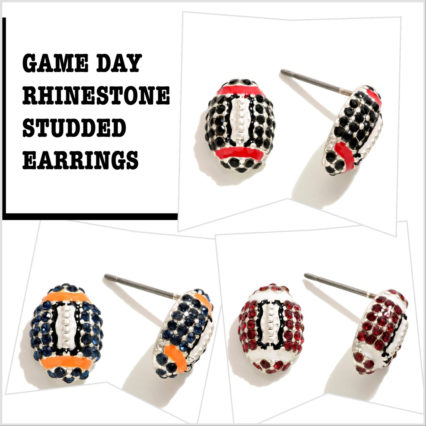 Game Day Rhinestone Studded Football Stud Earrings - CountryFide Custom Accessories and Outdoors
