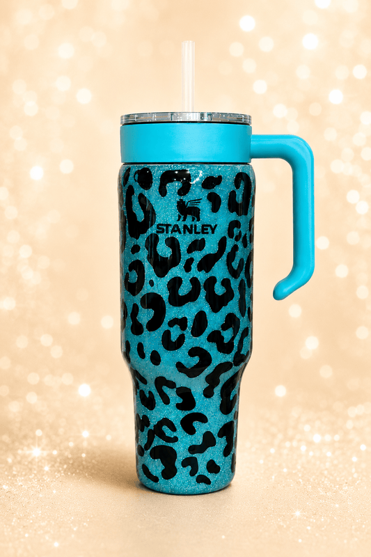 GLITTER TEAL and BLACK LEOPARD 40oz- Removable Handle - CountryFide Custom Accessories and Outdoors