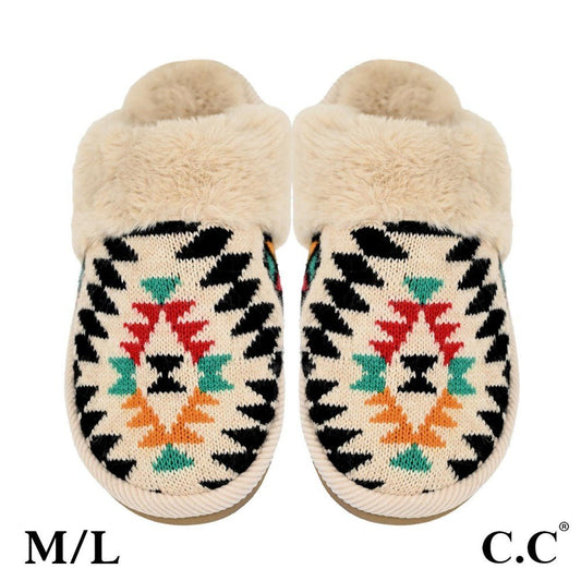 Knit Aztec Pattern Slippers With Faux Fur Cuff - CountryFide Custom Accessories and Outdoors