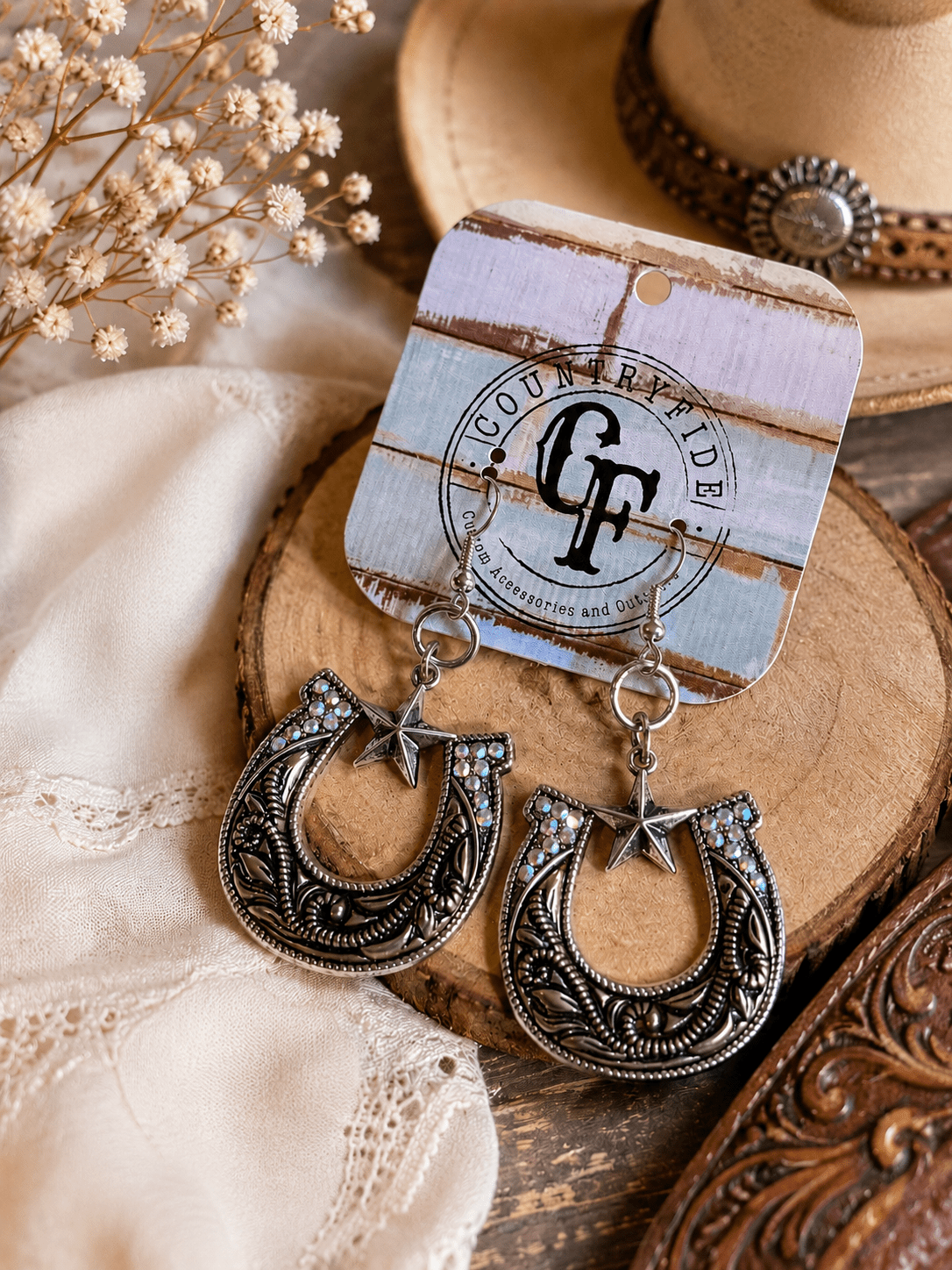 LUCKY RHINESTONE DROP EARRINGS - CountryFide Custom Accessories and Outdoors