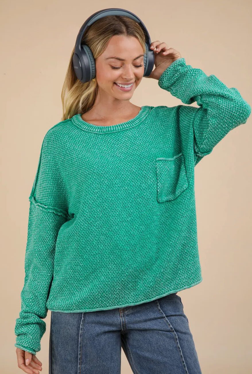 Mineral Washed Knit Oversized Sweater Pullover Top - CountryFide Custom Accessories and Outdoors