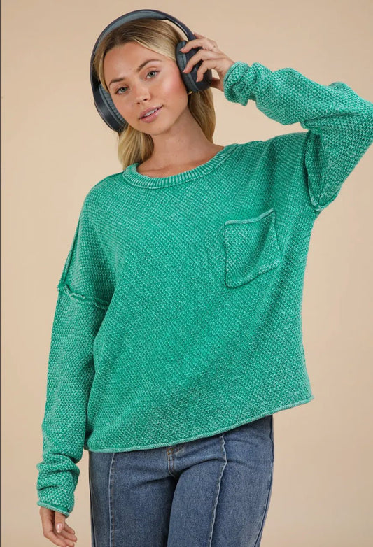 Mineral Washed Knit Oversized Sweater Pullover Top - CountryFide Custom Accessories and Outdoors