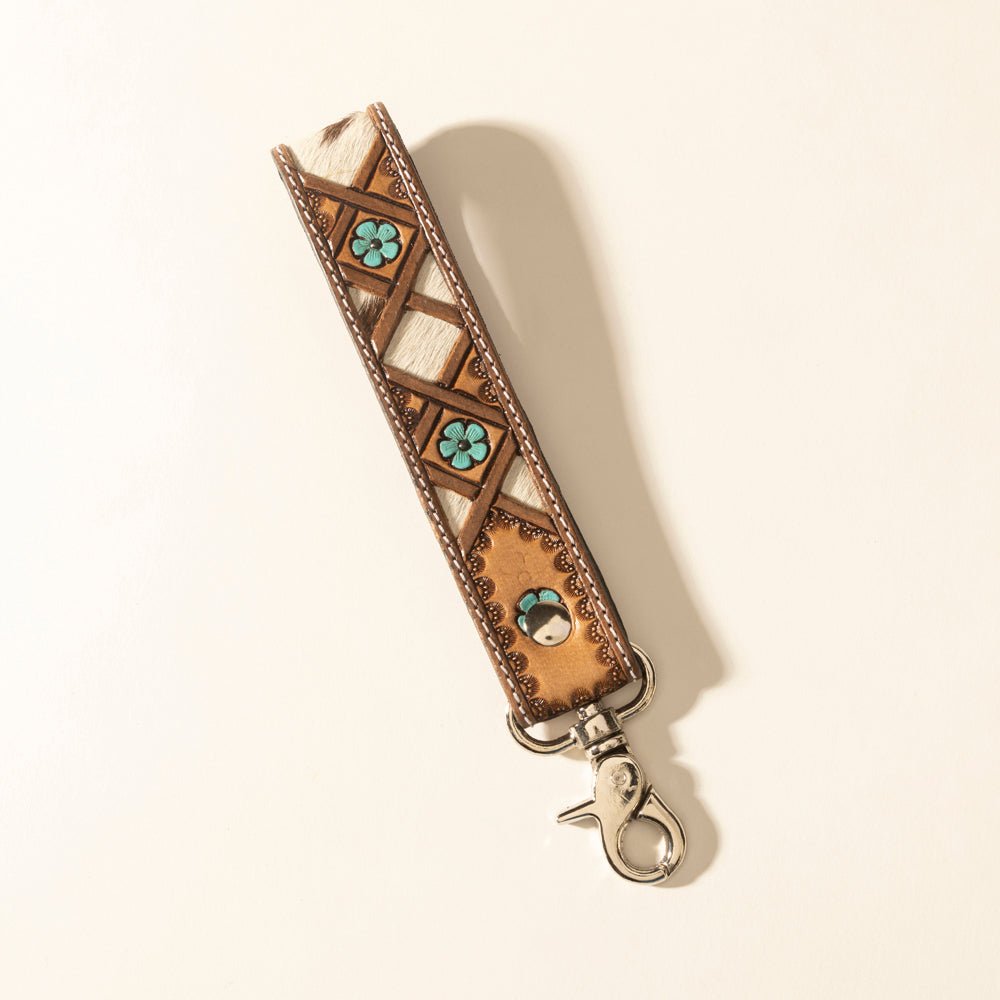 Myra Moonflower Handtooled Leather Keyfob in Sienna Sky - CountryFide Custom Accessories and Outdoors