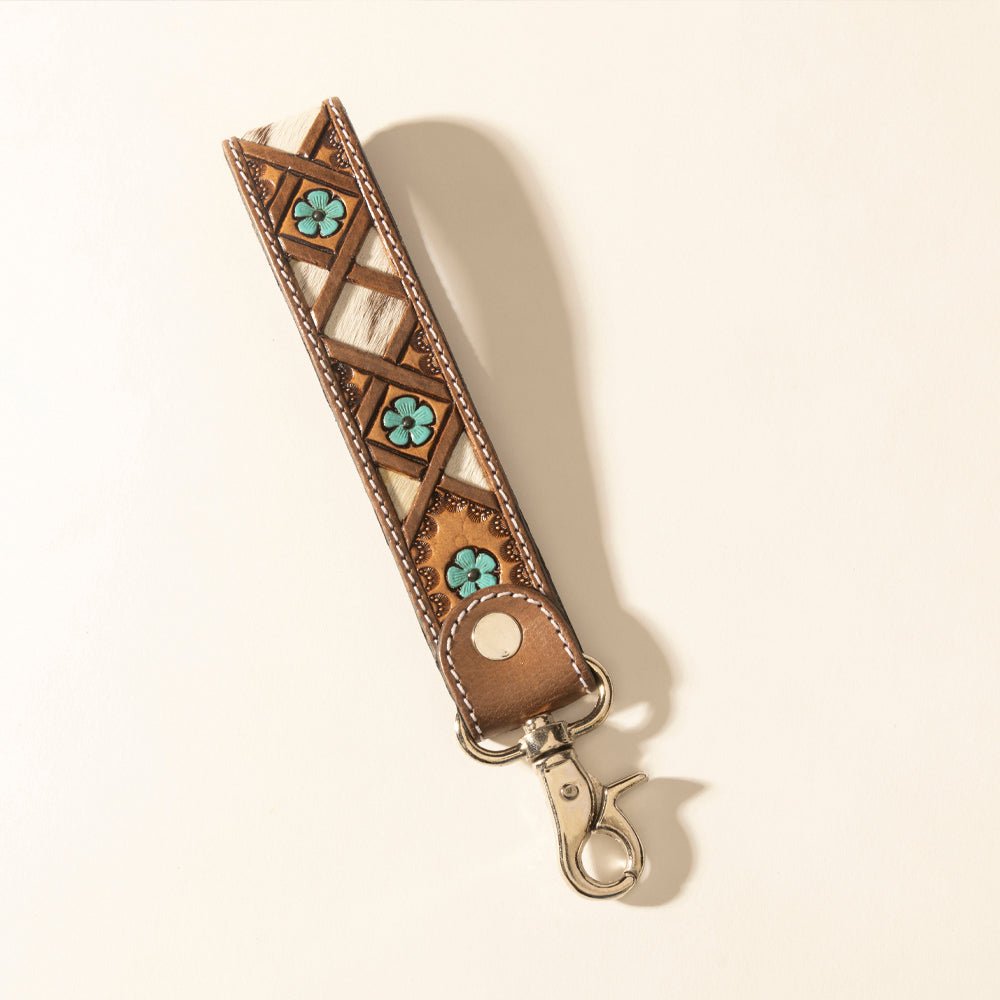 Myra Moonflower Handtooled Leather Keyfob in Sienna Sky - CountryFide Custom Accessories and Outdoors