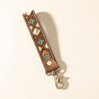 Myra Moonflower Handtooled Leather Keyfob in Sienna Sky - CountryFide Custom Accessories and Outdoors