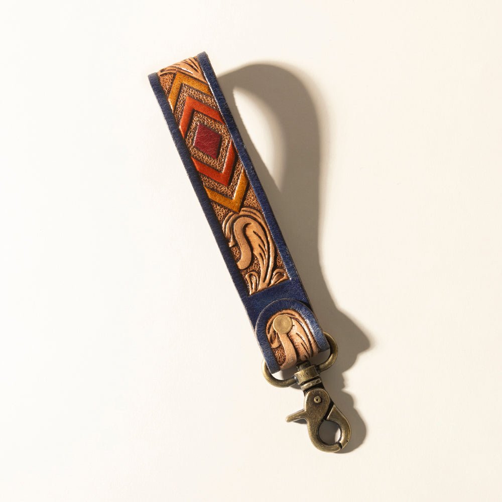 Myra Sedona Breeze Handtooled Leather Keyfob in Oxide Red - CountryFide Custom Accessories and Outdoors