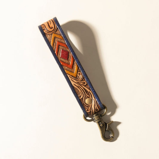 Myra Sedona Breeze Handtooled Leather Keyfob in Oxide Red - CountryFide Custom Accessories and Outdoors