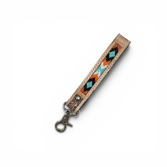 Orange Aztec tooled Leather Wristlet Strap - CountryFide Custom Accessories and Outdoors