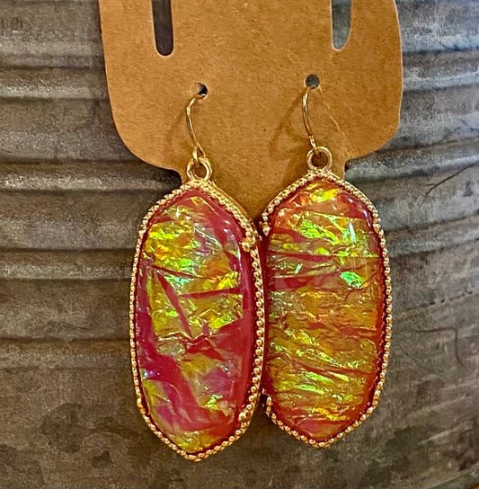 PINK AND GOLD FOIL STONE EARRINGS - CountryFide Custom Accessories and Outdoors