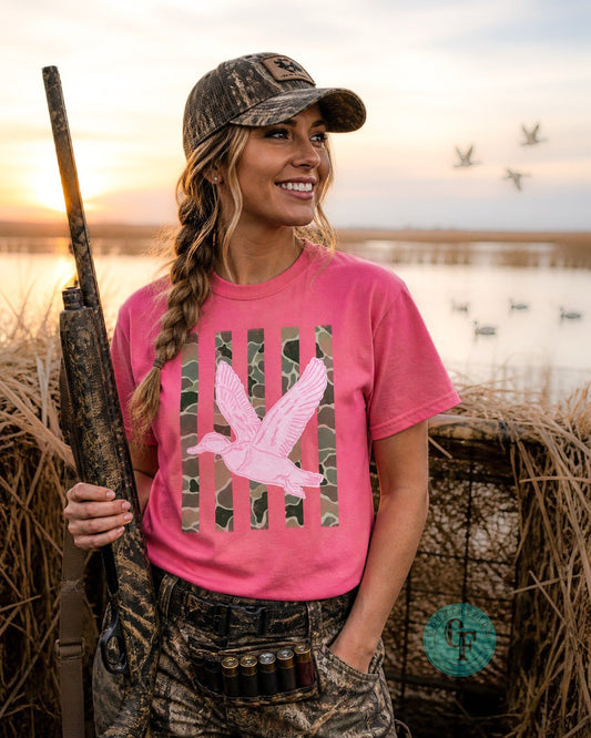PINK FLYING DUCK CAMO STRIPE TEE - CountryFide Custom Accessories and Outdoors
