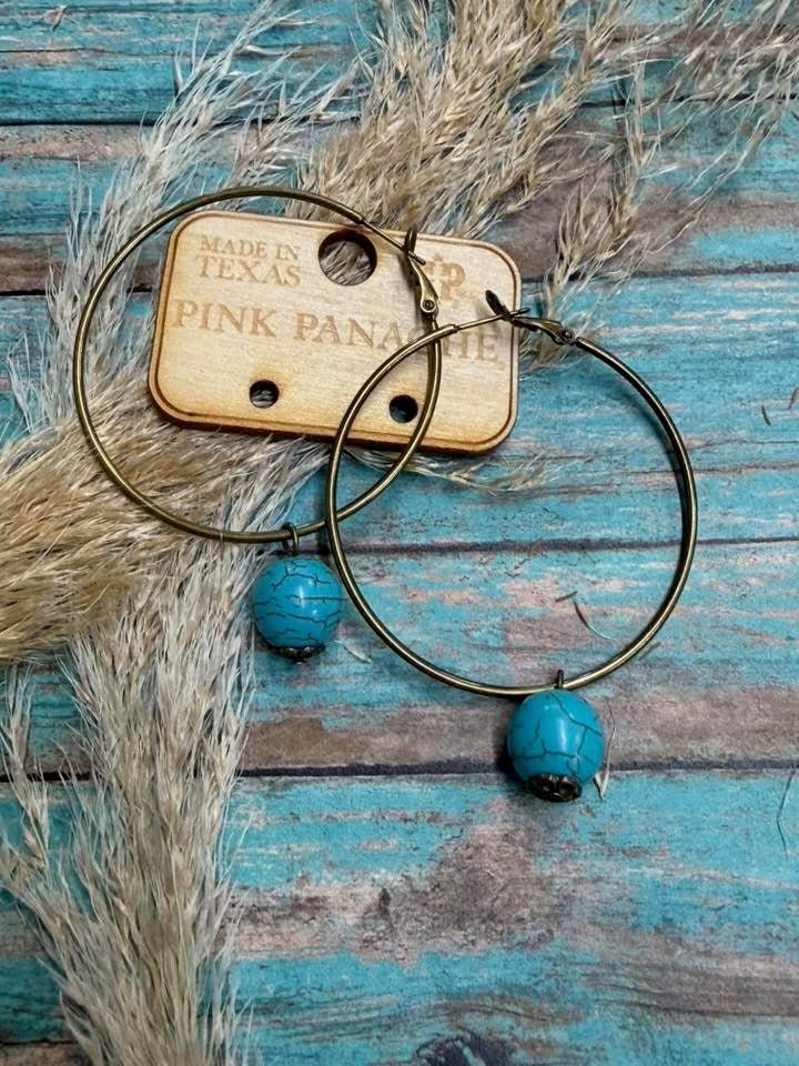 Pink Panache Hoop Earrings With Turquoise Bead - CountryFide Custom Accessories and Outdoors