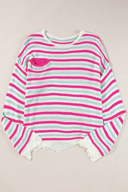 PINK STRIPE OVERSIZED LIGHTWEIGHT SWEATER - CountryFide Custom Accessories and Outdoors